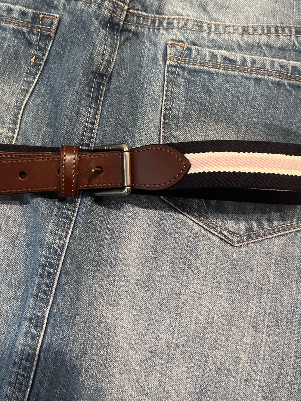 NWOT Polo Golf Ralph Lauren Brown Leather and Navy w/ Pink Canvas Belt
